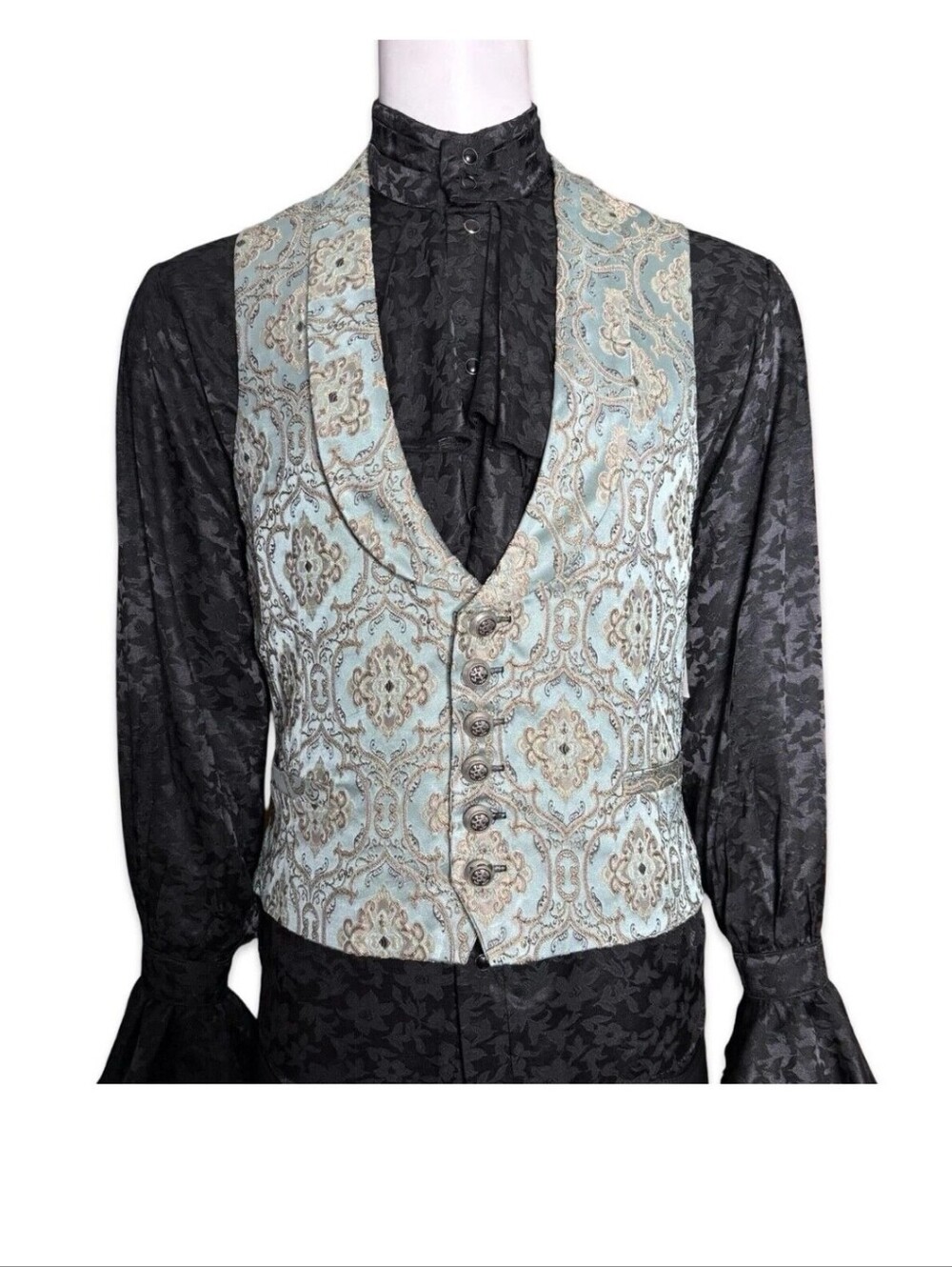 SHRINE MONTE CRISTO GREEN BROCADE ARISTOCRAT VICTORIAN VAMPIRE VINTAGE VEST XL